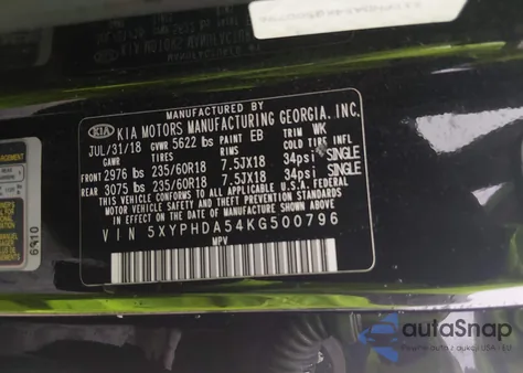 2019 Kia Sorento 3.3L Ex from USA, damaged, VIN 5XYPHDA54KG500796